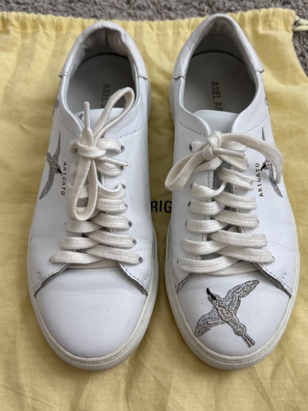 Axel Arigato White Leather Low-Top Sneakers with Silver Bird Embroidery